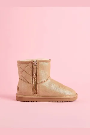 Lipsy London Brown Studded Side Zip Quilted Panel Faux Fur Suede Lined Ultra Soft Bootie AU 4 (EU 37)