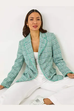 Roman Green Check Frayed Edge Boucle Button Jacket AU 18