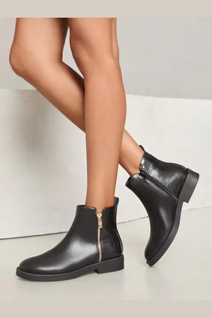 Lipsy London Black Wide Fit Flat Side Zip Faux Leather Ankle Boot AU 10 (EU 41)