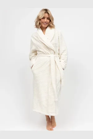Cyberjammies Cream Striped Sealskin Fleecy Dressing Gown XL