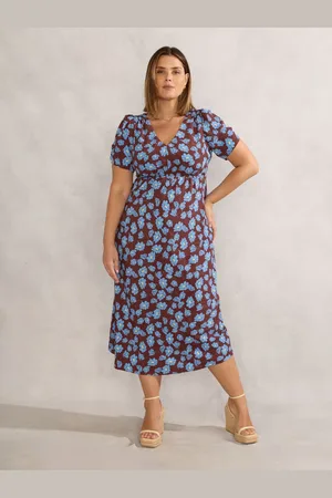 Live Unlimited London Floral Print V-Neck Shirred Dress AU 24