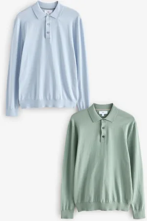 Next Regular Fit Knitted Long Sleeve Polo Shirts 2 Pack XS