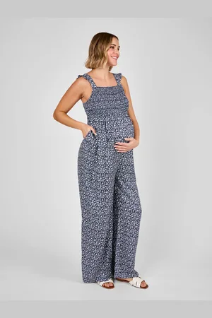 JoJo Maman Bébé Blue Ditsy Floral Maternity Shirred Jumpsuit M