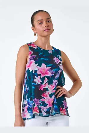 Roman Blue Sleeveless Floral Print Top AU 14