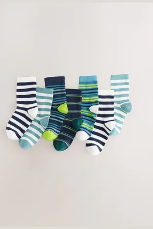 Next Navy/Green Stripes Rich Socks 7 Pack 6-8.5 Jnr