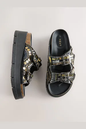 Next Gold Forever Comfort Beaded Platform Buckle Detail Footbed Wedge Shoes AU 9 (EU 41)