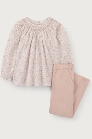 The White Company 100% Cotton Petunia Hand Smocked Blouse & Crinkle Trousers Upto 3 Months (50