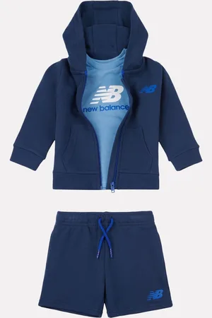 New Balance Navy Kids Zip Thru Hoodie 100% Cotton T-Shirt & Shorts Set 12
