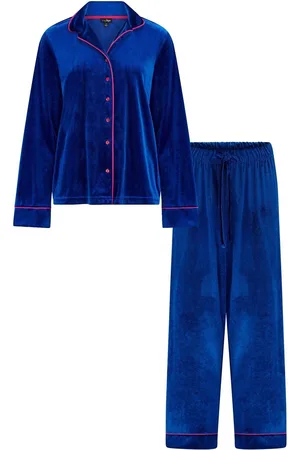 Pour Moi Blue Velour Revere Collar Pyjamas Set AU 8