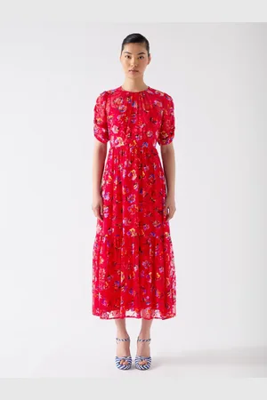 LK Bennett Tilly Aurora Silk Blend Ikat Floral Print Dress With Devorè AU 14