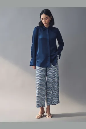 MARELLA Emme Marella Blue Albi Geometric Trousers AU 14