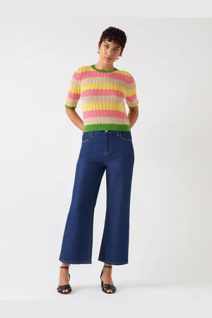 LK Bennett Green Cinzia Treetop Multicoloured Cotton Blend Zig Zag Pointelle Knit Top M