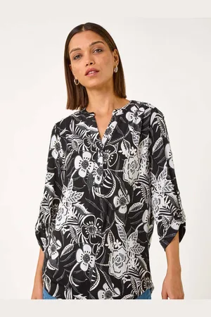 Roman Floral Print Shoulder Pleat Shirt AU 14
