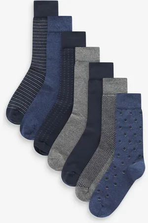 Next Navy Blue/Grey Pattern 7 Pack Mens Cotton Rich Black Socks UK 9
