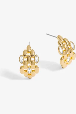Jon Richard Gold Tone Cubic Zirconia And Polished Chain Hoops Earrings One
