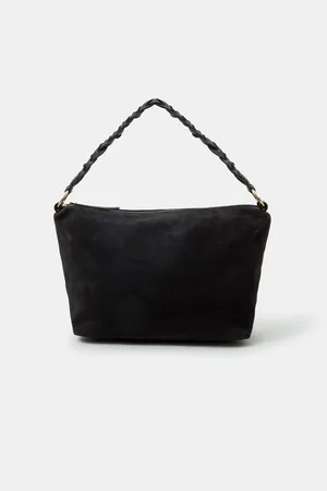 Accessorize Black Braided Strap Suede Shoulder Bag one