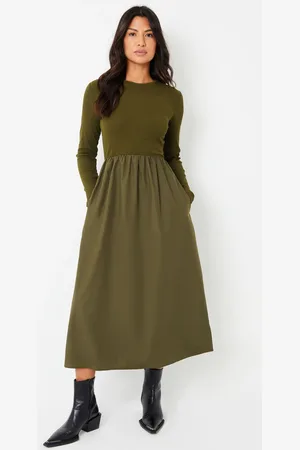 Threadbare Ribbed Jersey 2-in-1 Midi Dress with Poplin Skirt AU 14