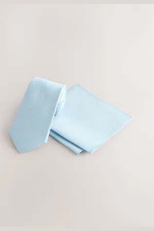 Next Blue Textured Tie And Pocket Square Set One
