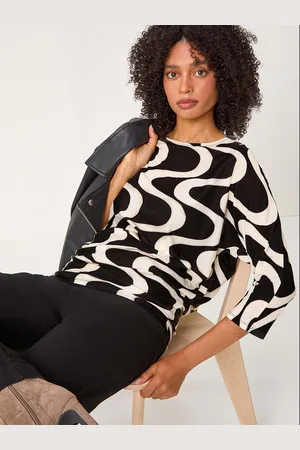Roman Black Swirl Print Stretch Tunics Top AU 10
