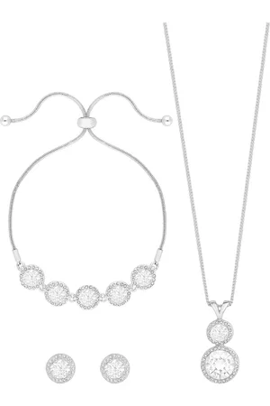 Jon Richard Silver Tone Crystal Halo Double Solitaire Trio Set One