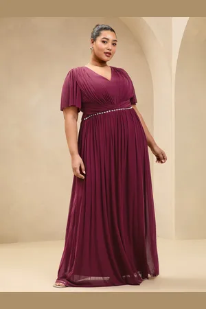Lipsy London Curve Short Sleeve Pearl Trim Mesh Maxi Bridesmaid Dress AU 20