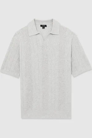 Reiss Kansas Textured-Stripe Knitted Polo Shirt L