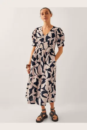 Monsoon 100% Cotton Annie Puff-Sleeve Midi Dress AU 14