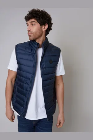 Threadbare Blue Matte Finish Padded Funnel Neck Gilet XXL