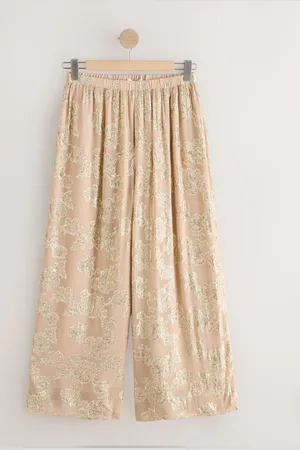 Next Champagne Gold Co-Ord Wide Leg Trousers AU 14