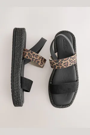Next Animal Leopad Print Leather Standard/Wide Fit Forever Comfort Flatform Raffia Sandals AU 8 W (EU 39)