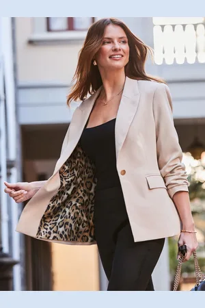 Sosandar Natural Petite Leopard Print Blazer AU 18