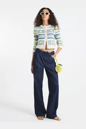 River Island Blue Lemon Striped Cardigan medium