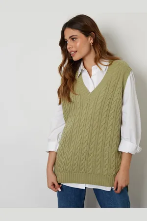 Threadbare Green V-Neck Cable Knit Vest AU 8