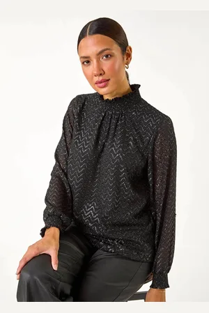 Roman Black Zig Zag Shimmer High Neck Top AU 20