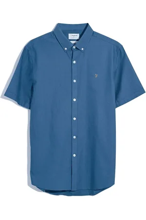 Farah Brewer Short Sleeve 100% Cotton Shirt in Cold Metal L
