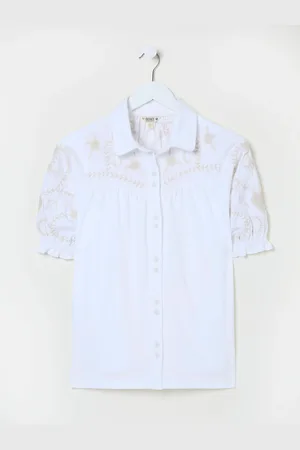 Fat Face FatFace Embroidered Short Sleeve Jersey Shirt AU 18