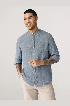 Next Grandad Collar Cotton Linen Blend Long Sleeve Shirt XL