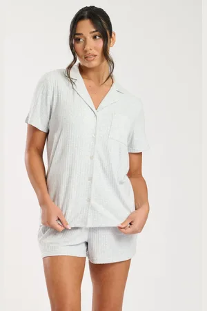 Loungeable Grey Luxury Brushed Rib Short Sleeve and Short Traditional Set M