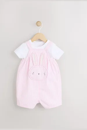Next Pink Bunny Face Short Sleeve 100% Cotton Bodysuit And Leg Baby Dungaree Set (0mths-2yrs) 6