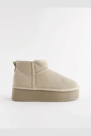 Next Neutral Shower Repellent Suede Faux Fur Lined Super Platform Boots AU 7 (EU 38)