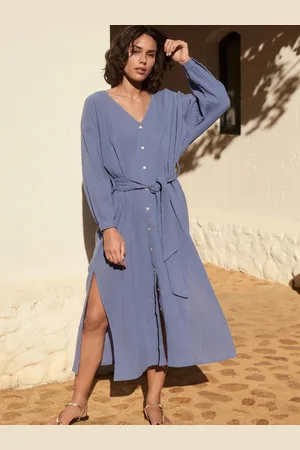 Next Blue Textured Crinkle Cover-Up With Linen AU 10