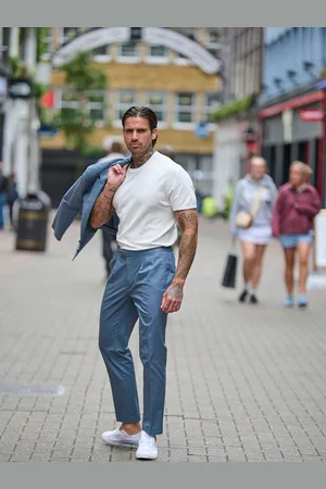 Harry Brown Blue Slim Fit Paper Touch Cotton Suit: Smart Trousers 38W x 33L (UK 38 L)