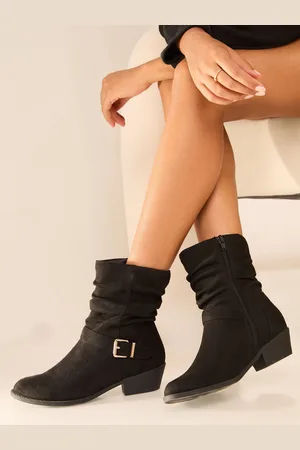 Lipsy London Black Wide Fit Wide Fit Flat Ruched Buckle Ankle Boots AU 6 (EU 37)
