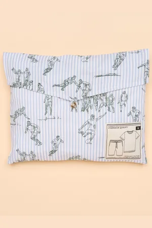 Joules Harford Cream & Navy Nightwear Set With Packable Travel Bag L