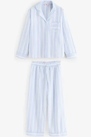 Boux Avenue Blue Woven 100% Cotton Stripe Long Pyjamas Set AU 18