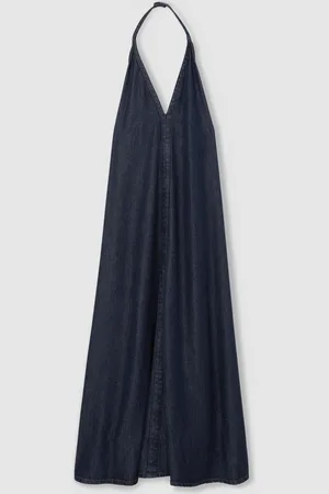 Reiss Rachel Denim Halterneck Maxi Dress AU 16