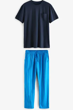 Next Blue Stripe Woven 100% Cotton Pyjamas Set S Reg
