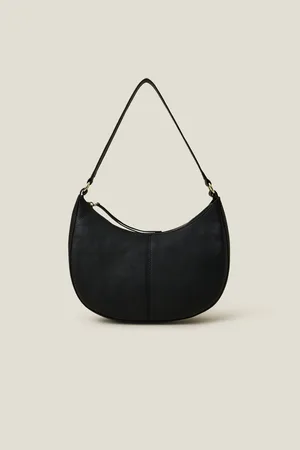 Accessorize Black Leather Scoop Shoulder Bag One