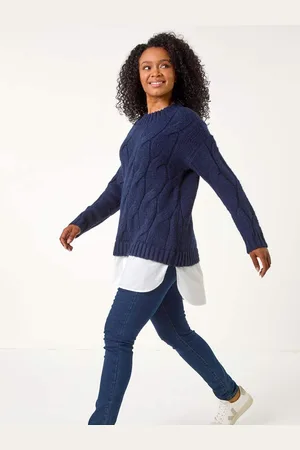 Roman Blue Petite Cable Detail Shirt Jumper AU 12