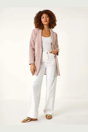 Roman Pink Check Single Breasted Boucle Jacket AU 12